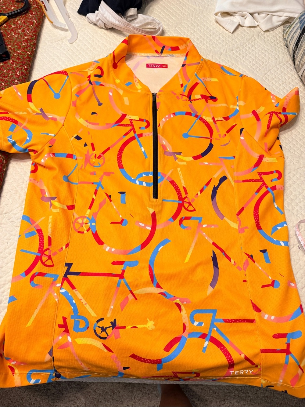 Terry Women's Orange Cycling Jersey with Graphic Bike Print